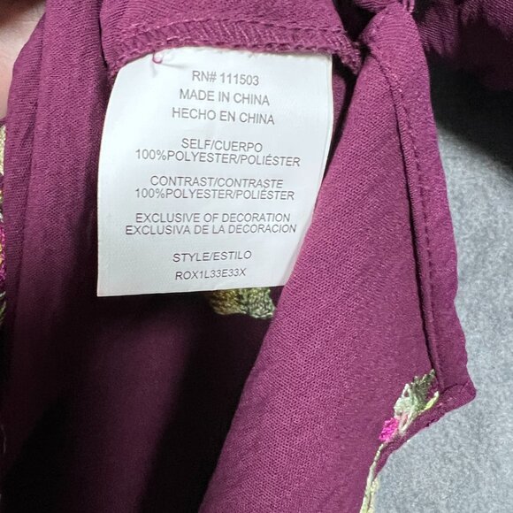 FIGS AND FLOWERS Estilo Floral Boho Embroidered Peasant Blouse Button Top 3x - Picture 6 of 8